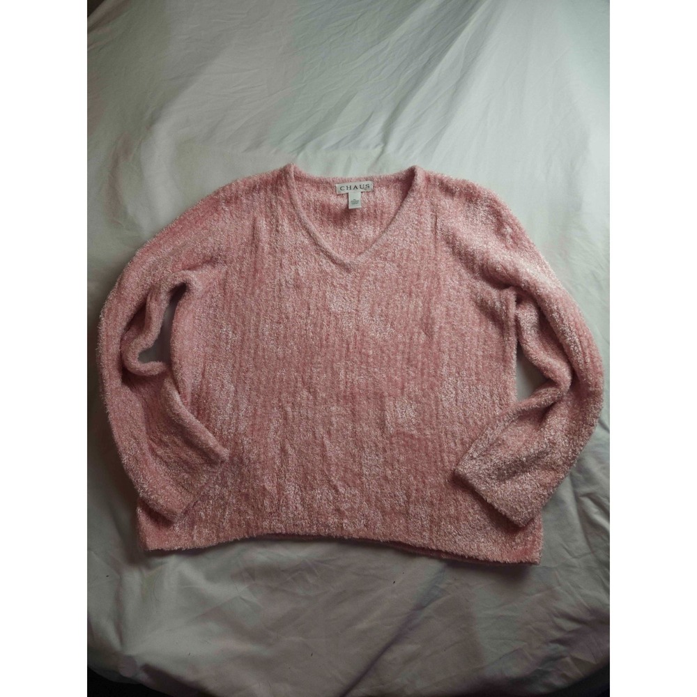 Chaus Pink V-Neck Fuzzy Sweater